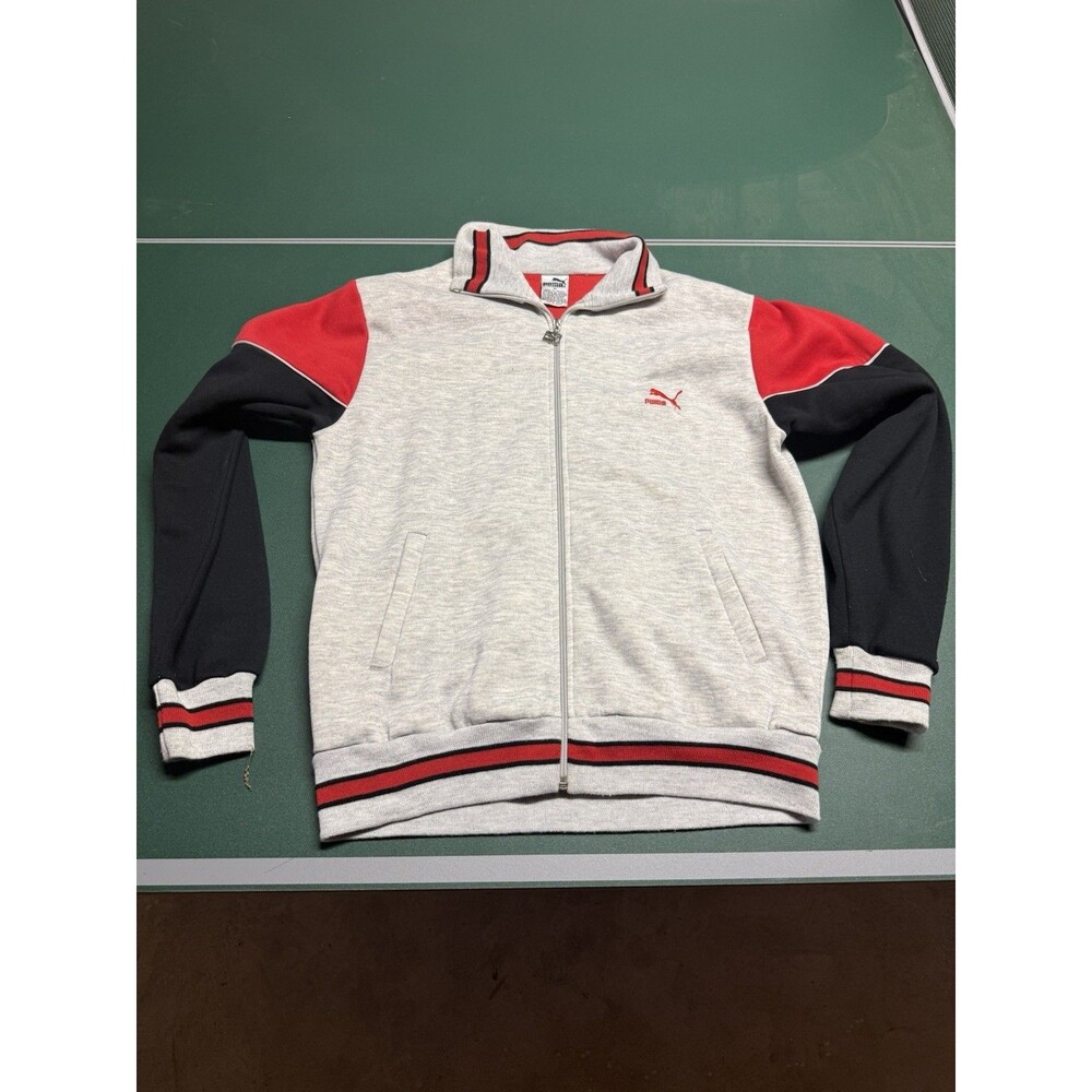 Vintage 80s Puma Track Jacket Men’s M Gray Red Black Colorblock Made Taiwan